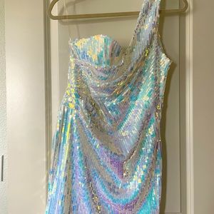 White Sequin Body Con Dress